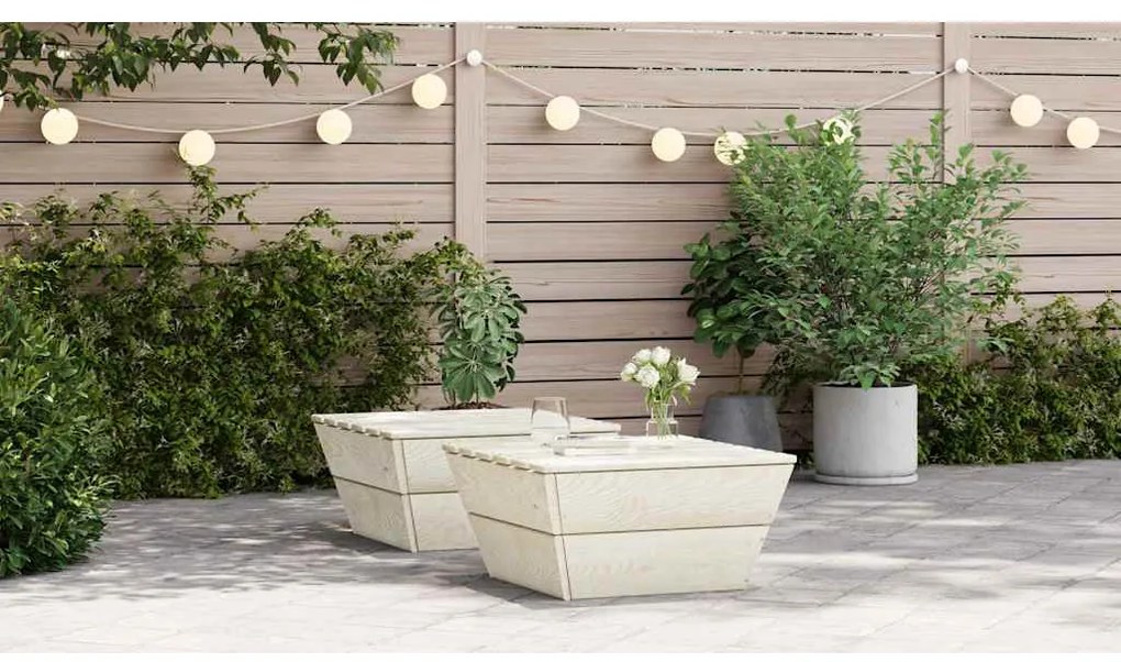 vidaXL 2 db impregnált lucfenyő kerti asztal 60 x 60 x 30 cm