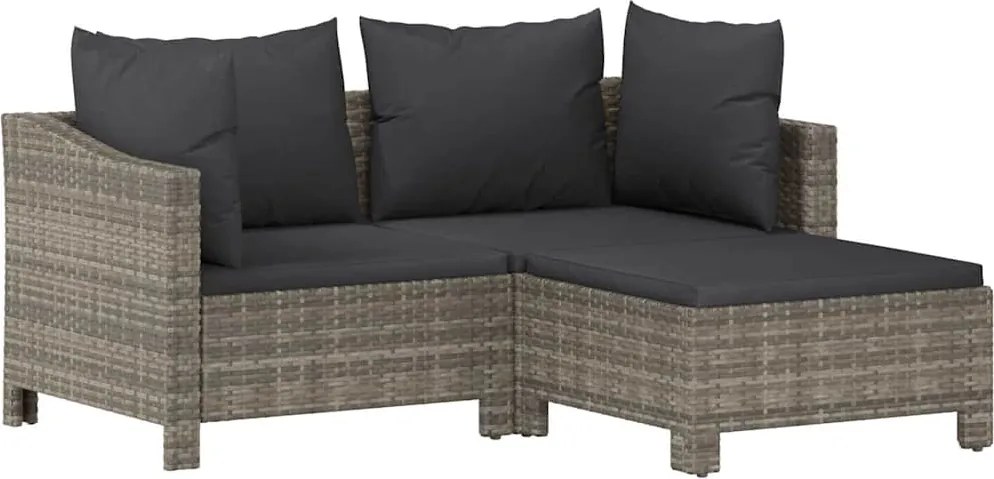 vidaXL 3 részes szürke polyrattan kerti ülőgarnitúra párnákkal