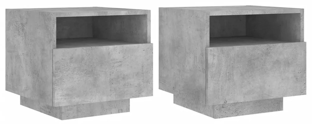 2 db betonszürke éjjeliszekrény LED-világítással 40x39x37 cm