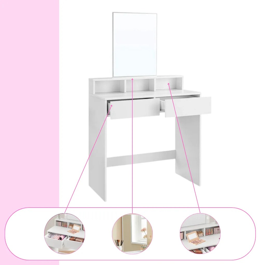 VANESA fésülködőasztal, 80x40x140cm, fehér Vasagle