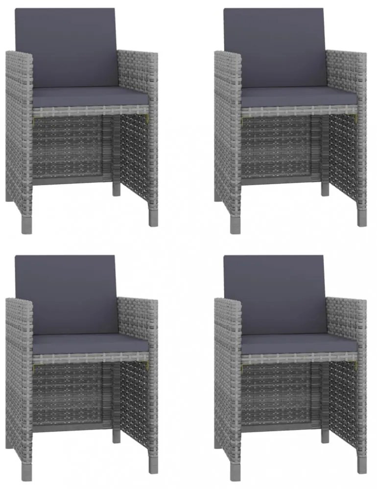 5-részes szürke kültéri polyrattan étkezőszett párnákkal