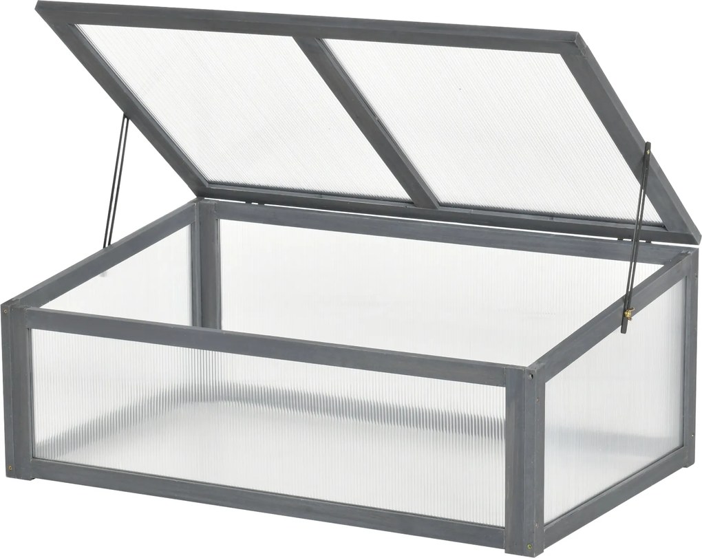 Outsunny Hidegkeret Fa, Mini Üvegház 100 x 65 x 40 cm, Üvegház Fedéssel, UV Védelemmel, Fényáteresztő Hidegkeret Doboz, Télen is Használható Magaságyá