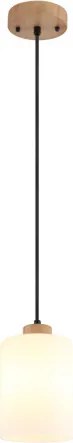 Globo 15977H Függesztett lámpa, barna fa, matt fehér üveg, barna fa, fekete textil kábel, magasság rövidíthető, ø: 150mm, M: 1200mm, 1x E27 60W 230V izzó nélkül