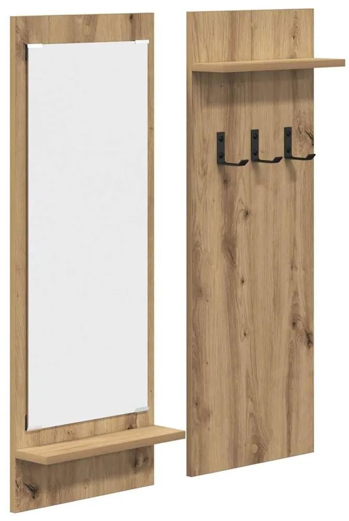Fali Kabáthorog tükörrel kézműves tölgy 70 x 10 x 90 cm Faanyag