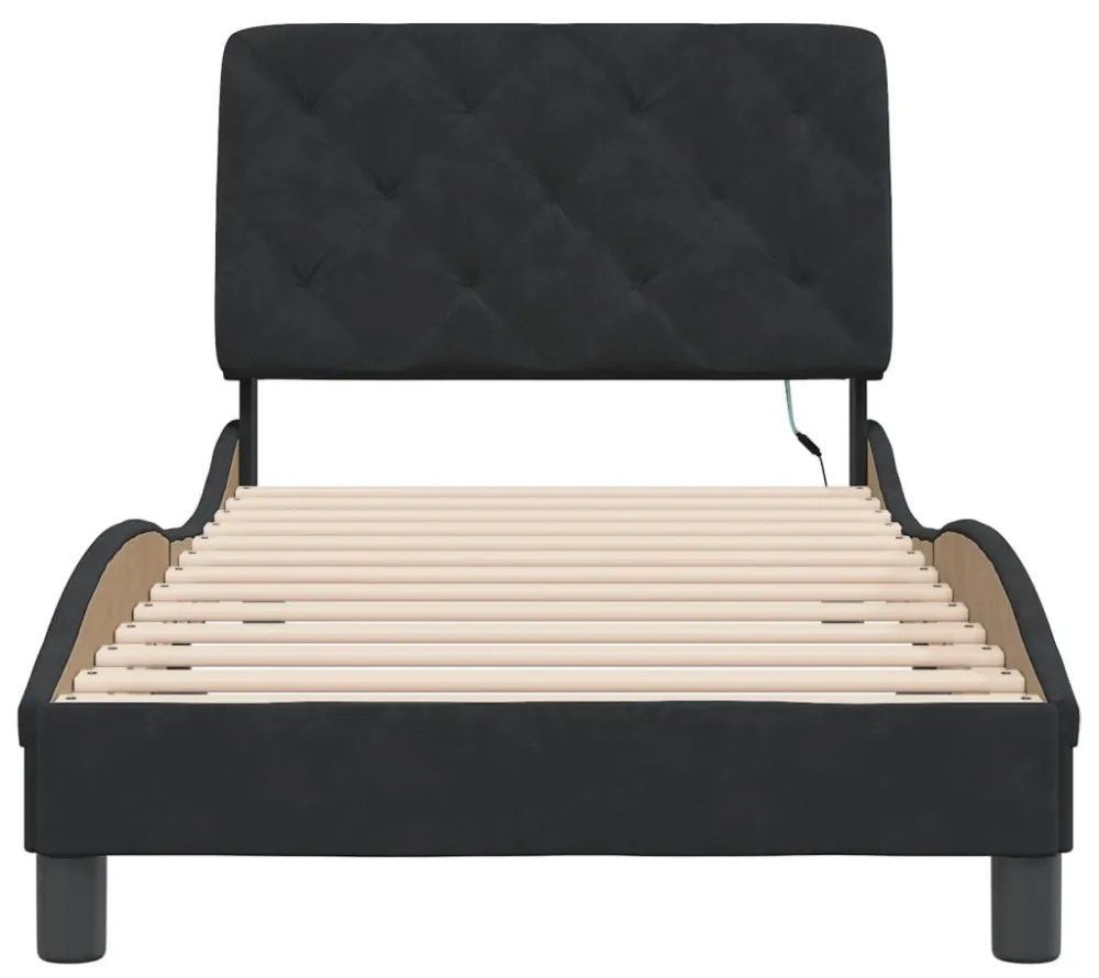fekete bársony ágykeret LED-ekkel matrac nélkül 90 x 200 cm