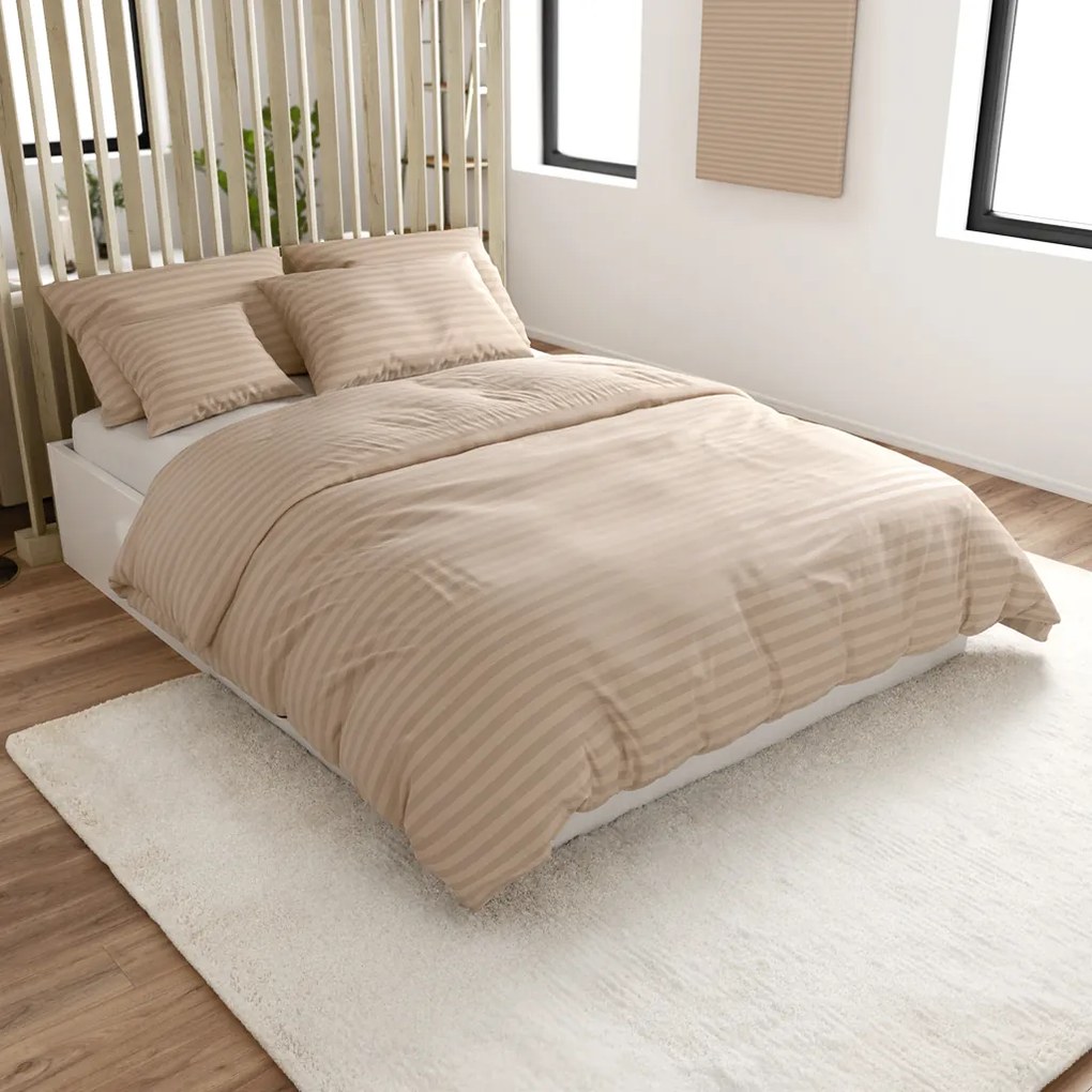 Mikroszálas JASMINE bézs hotel ágyneműhuzat - 2 cm csík, hotel zseb Ágyneműhuzat mérete: 70 x 90 cm | 140 x 220 cm