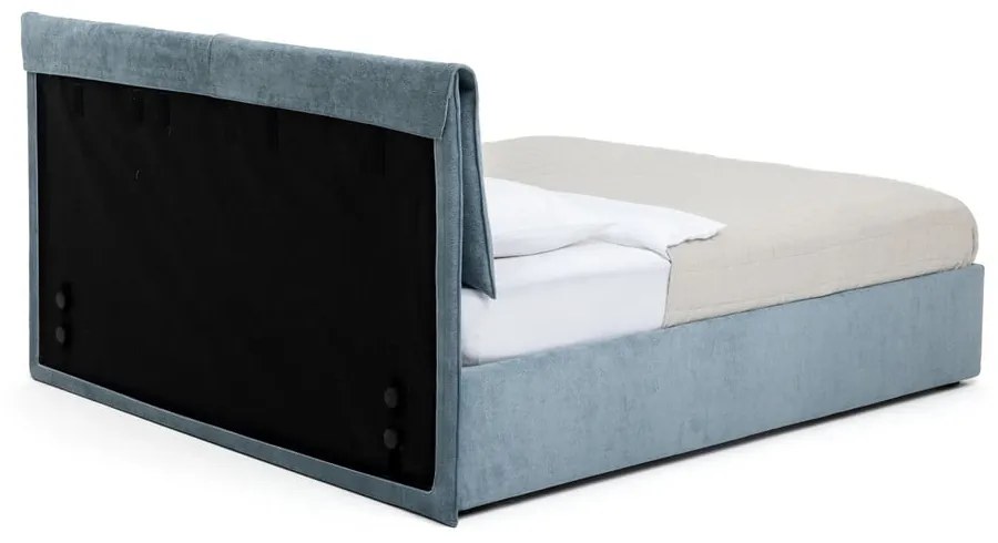 Kék kárpitozott ágyneműtartós franciaágy ágyráccsal 180x200 cm Thessa Pillow – Bonami Selection