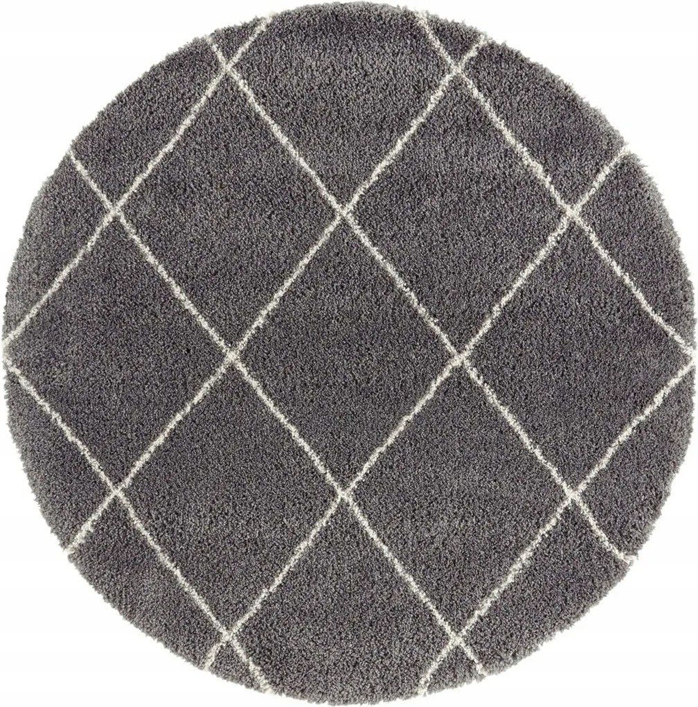 Kerek szőnyeg Shaggy szőrös szürke krém boho mintás 120cm