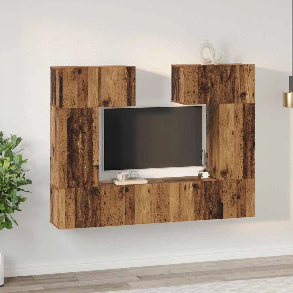 TV szekrény garnitúra 6 pcs Régi fa 80 x 30 x 30 cm Faanyag