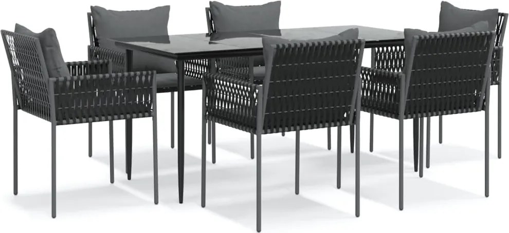 vidaXL 7 részes polyrattan és acél kerti étkezőgarnitúra párnával