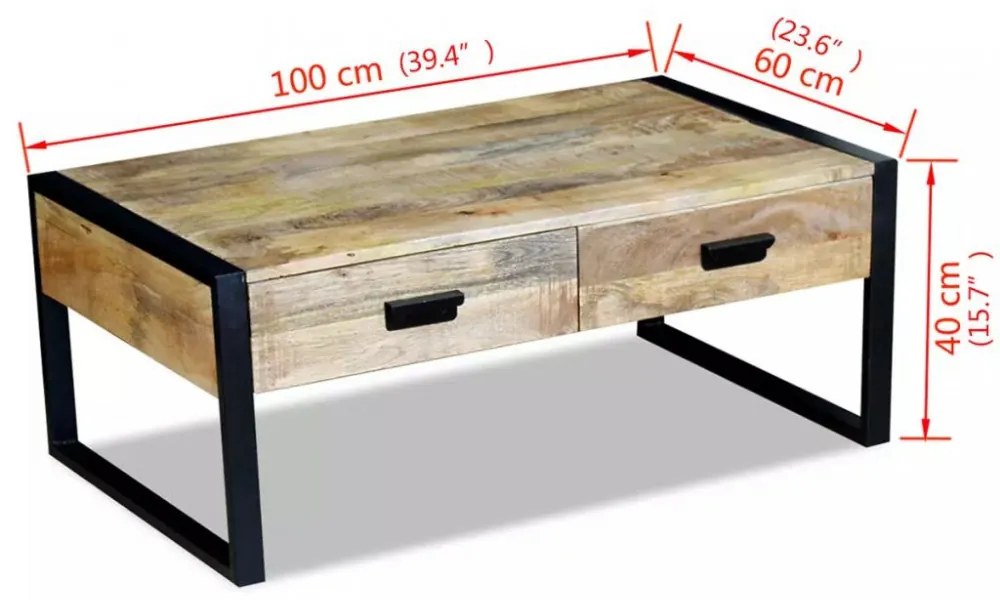 100x60x40 cm tömör mangófa dohányzóasztal 2 fiókkal