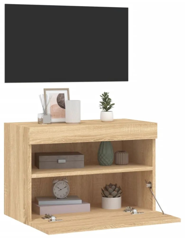 sonoma tölgy színű fali TV-szekrény LED-ekkel 60x30x40 cm