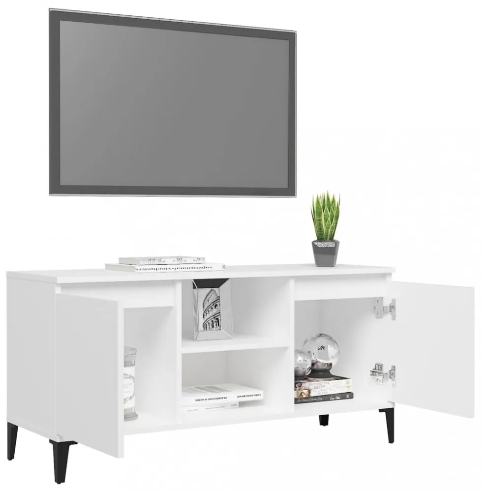 fehér TV-szekrény tömör fémlábakkal 103,5 x 35 x 50 cm