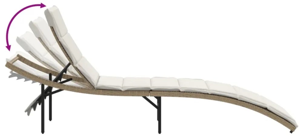 bézs polyrattan napozóágy párnával 55x199x50 cm