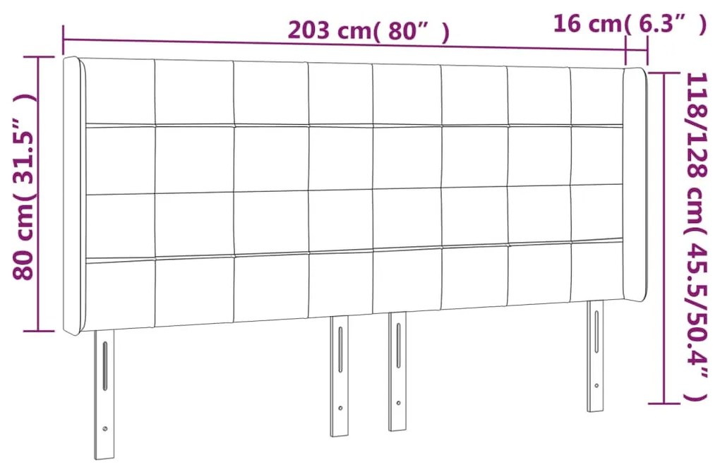 világosszürke szövet LED-es fejtámla 203x16x118/128 cm