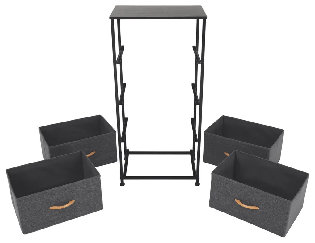 PALMERA szekrény szövet fiókokkal, fekete