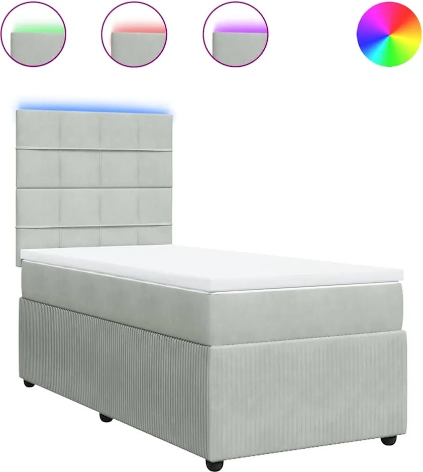 vidaXL világosszürke bársony rugós ágy matraccal 90 x 200 cm
