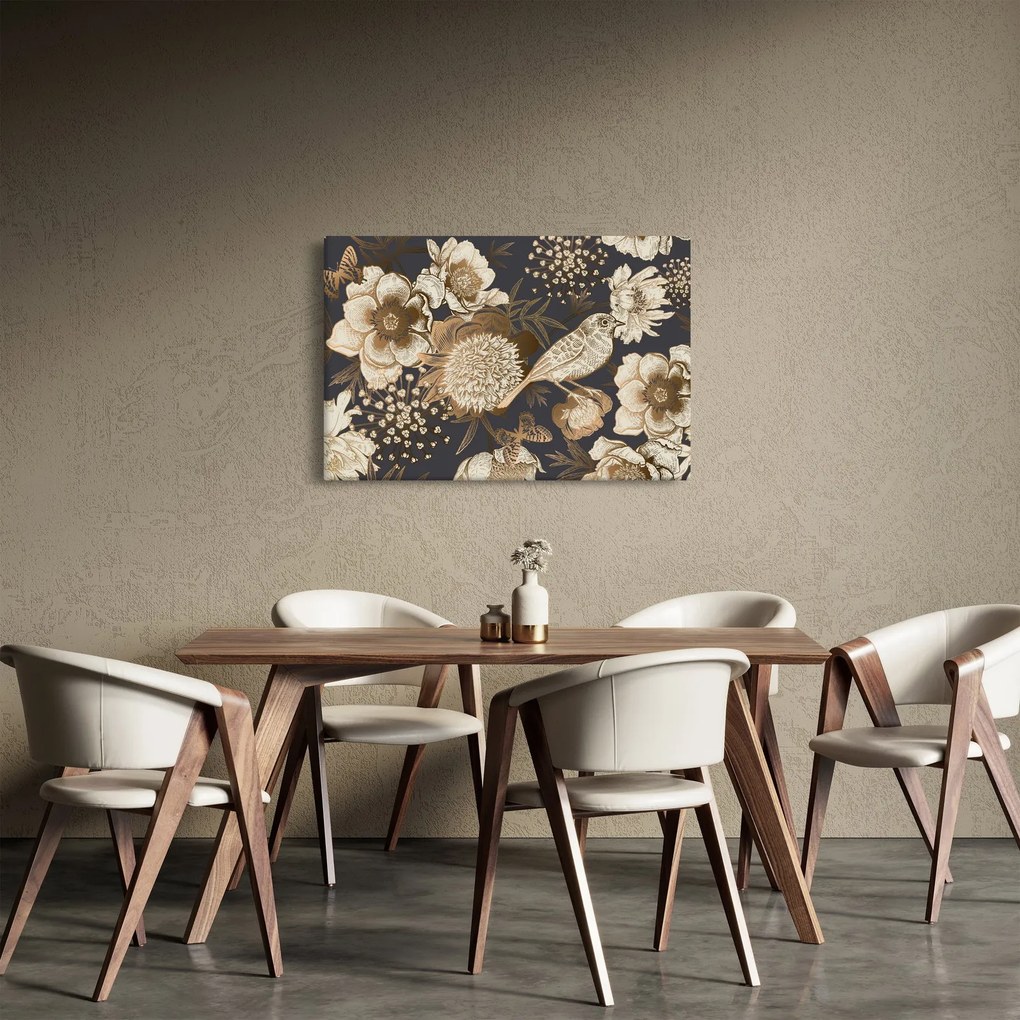Sötét alapon arany virágok képe (90x60 cm)