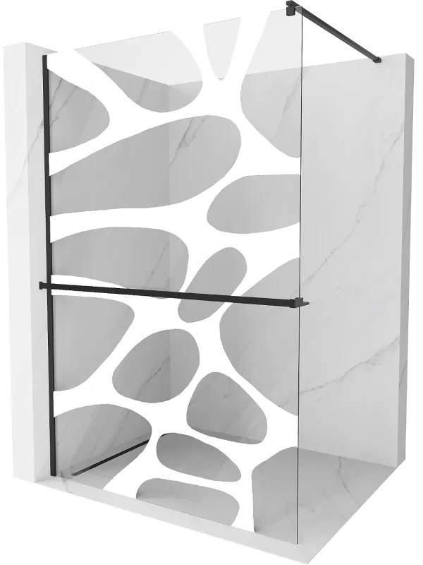 Mexen Kioto +, zuhany paraván polccal és törölközőtartóval 70 x 200 cm, 8mm üveg átlátszó üvegmintás fehér, fekete profil, 800-070-121-70-97