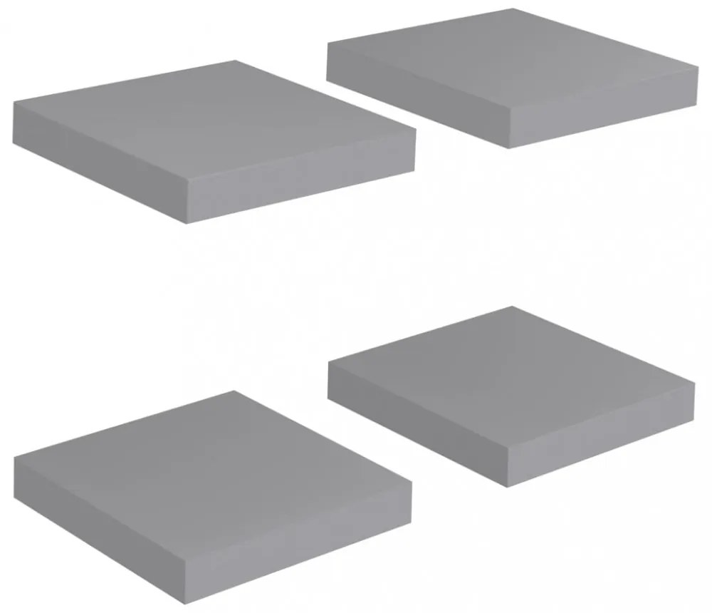 4 db szürke MDF lebegő fali polc 23 x 23,5 x 3,8 cm