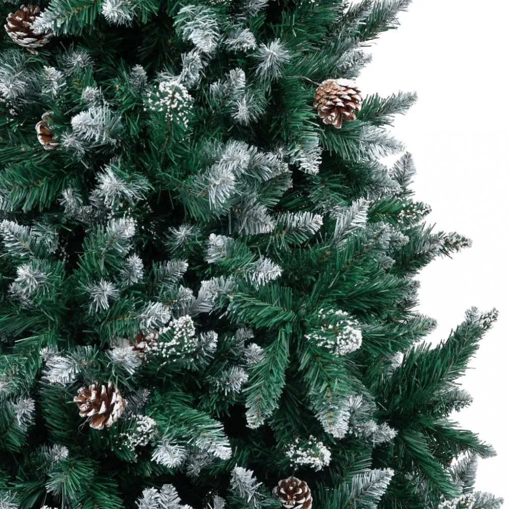 műkarácsonyfa fenyőtobozokkal és fehér hóval 210 cm
