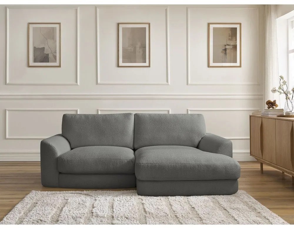 Sötétszürke buklé sarokkanapé (jobb oldali-heverő résszel) Leonore – Bobochic Paris