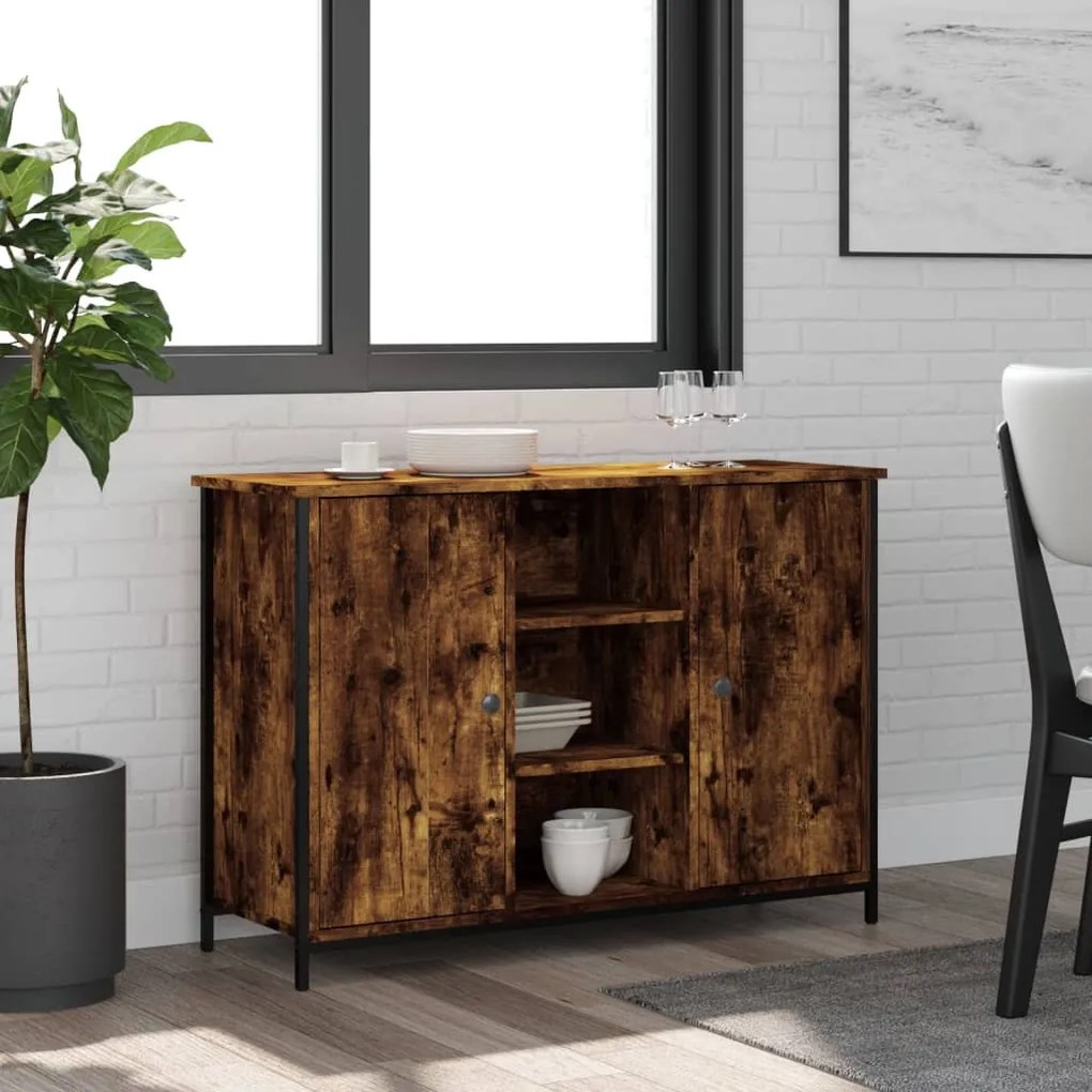 füstös tölgy színű szerelt fa tálalószekrény 100 x 35 x 70 cm