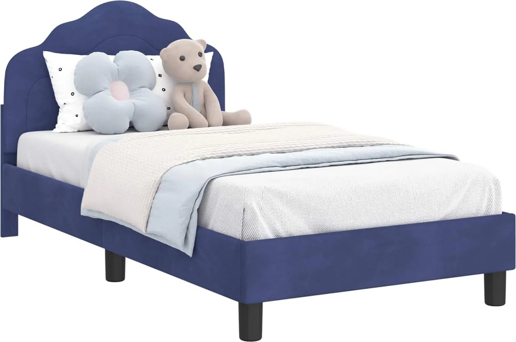 vidaXL Gyerekágy kerettel Rendőrségi kék 80 x 160 cm Bársony