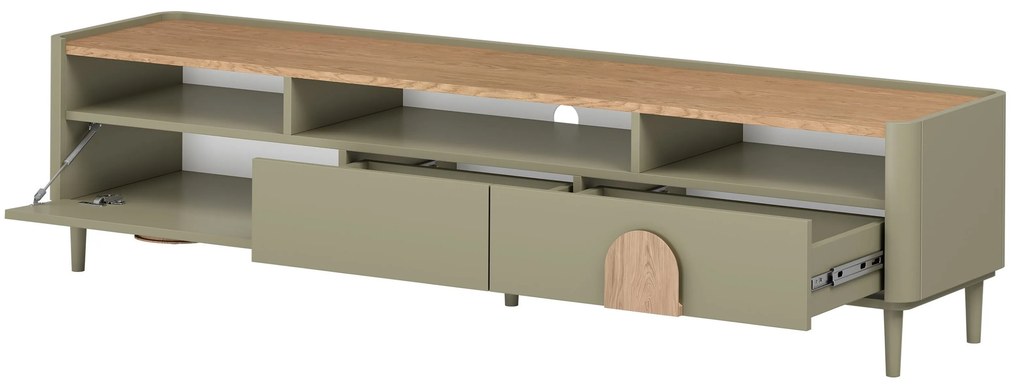 Amilio lábas TV szekrény 200 cm - eukaliptusz / baltic dune tölgy / natúr tölgy fogantyúk