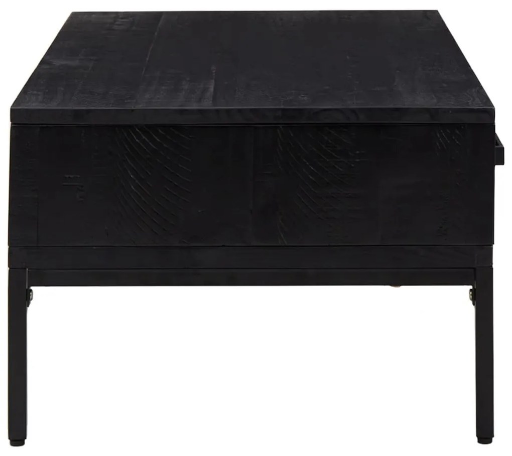 Fekete tömör újrahasznosított fenyő dohányzóasztal 90x50x35 cm