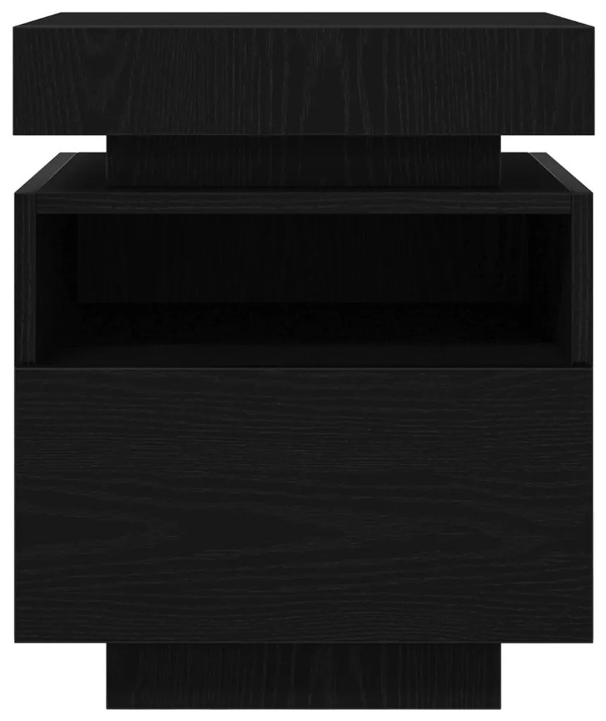 Éjjeli Asztal LED Fényekkel 2 db Fekete Tölgy 40x39x48,5 cm