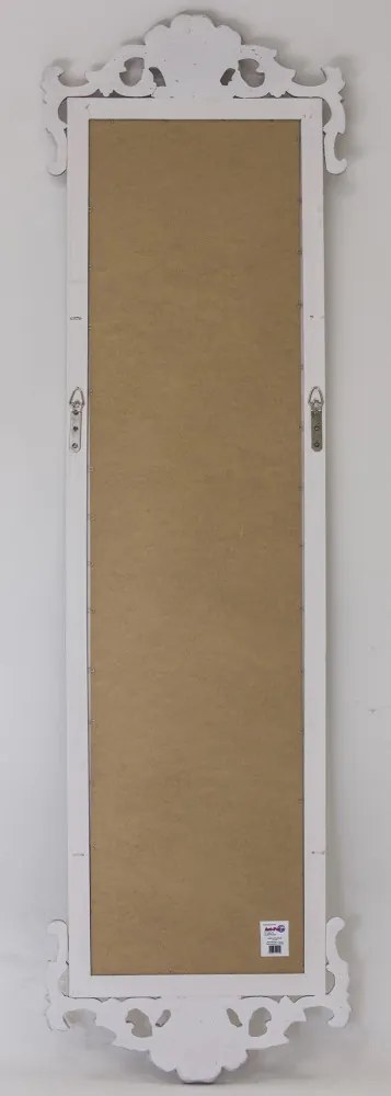 Romantikus stílusú keskeny fali tükör koptatott fehér vintage fa keretben 155x38x3cm