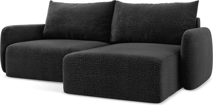 Fekete kinyitható-tárolóhelyes sarokkanapé (jobb oldali) Kalena – Makamii