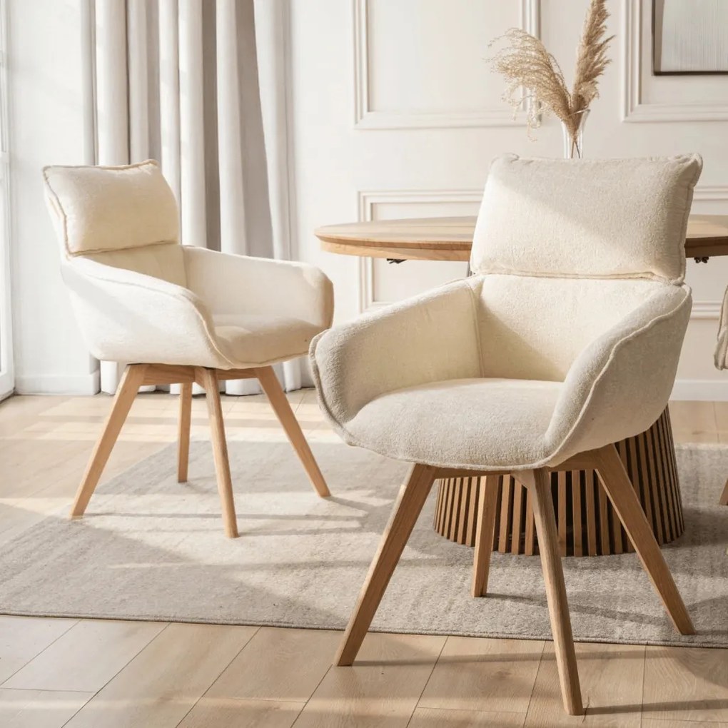 Forgó szék krém színben, bouclé kárpittal, DIAS