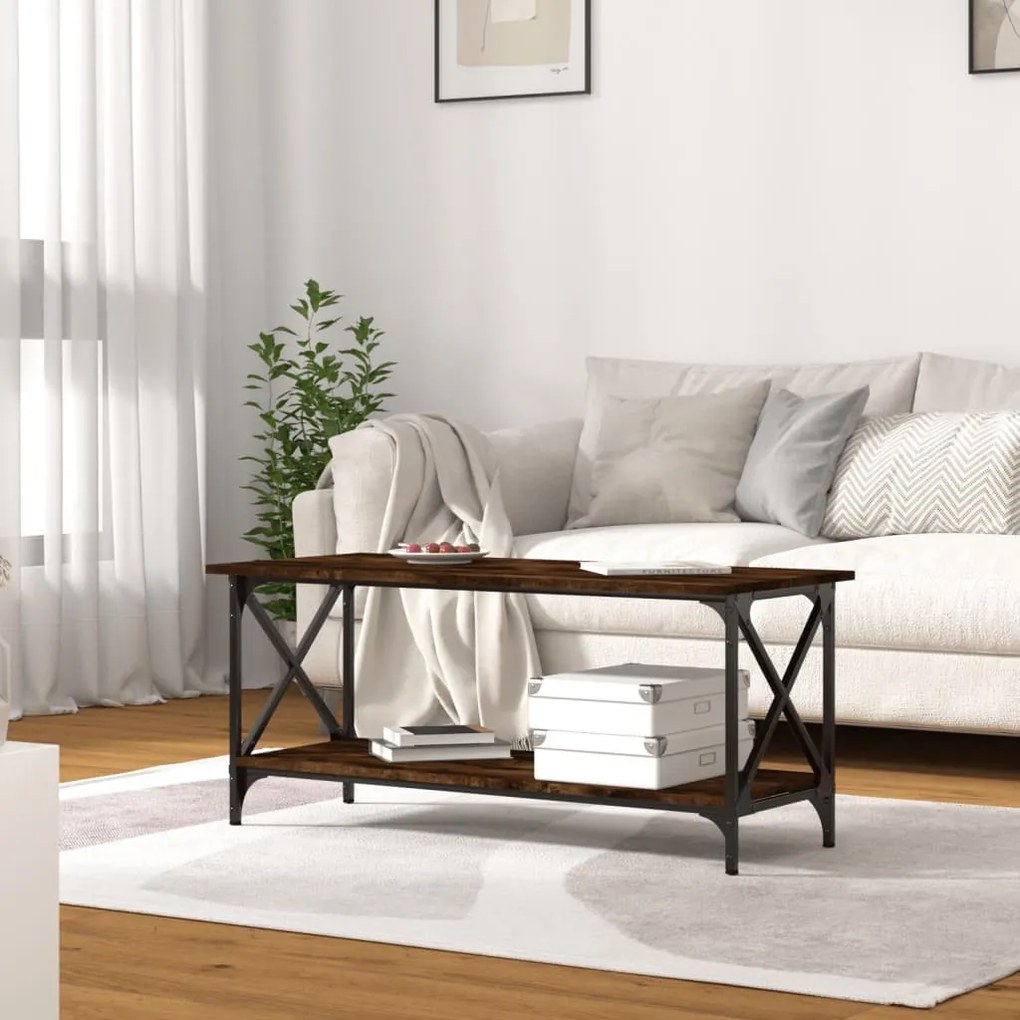 Füstös tölgy szerelt fa és vas dohányzóasztal 100 x 45 x 45 cm