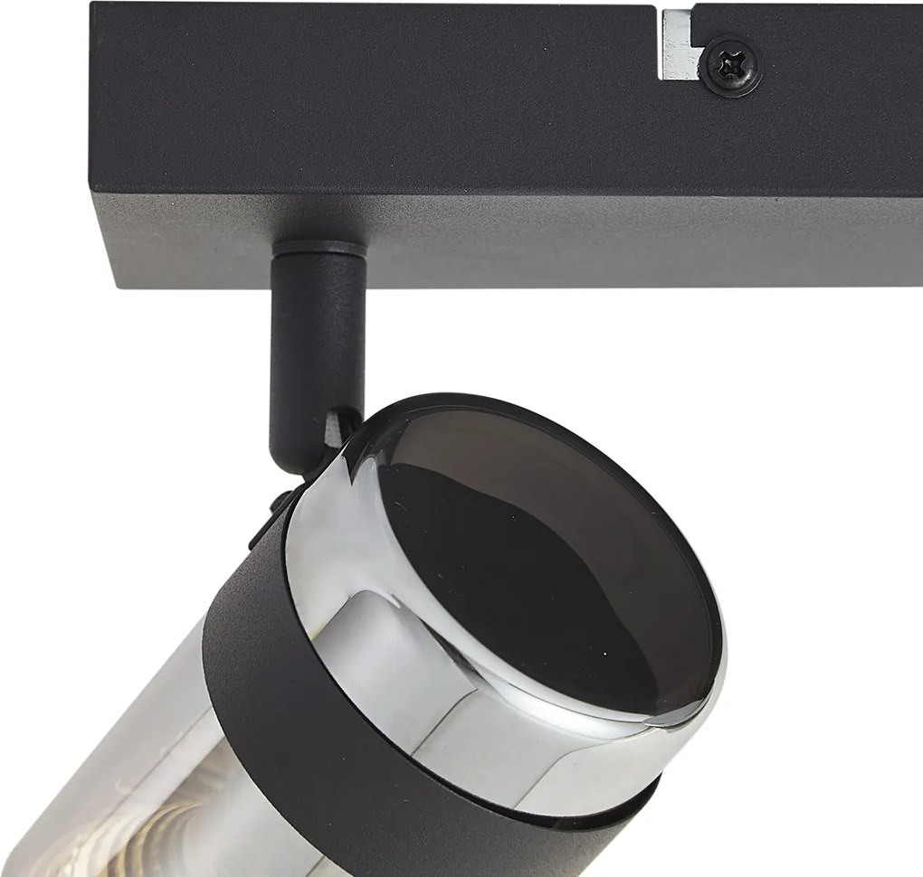 Fekete mennyezeti spotlámpa füstüveggel, 3 lámpás, forgatható és dönthető - Gianni