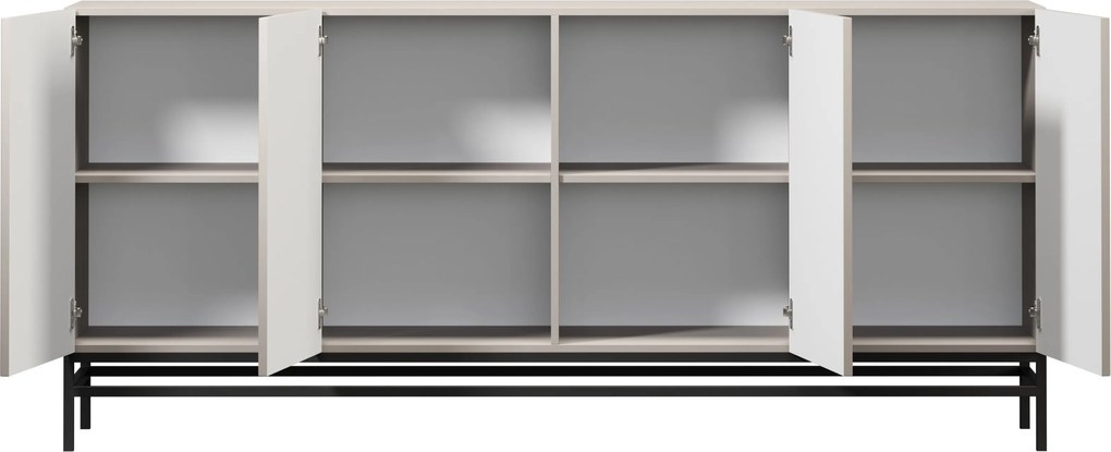 Lorini négyajtós komód 200 cm - kasmír / fekete T-bar fogantyúk / fém lábak