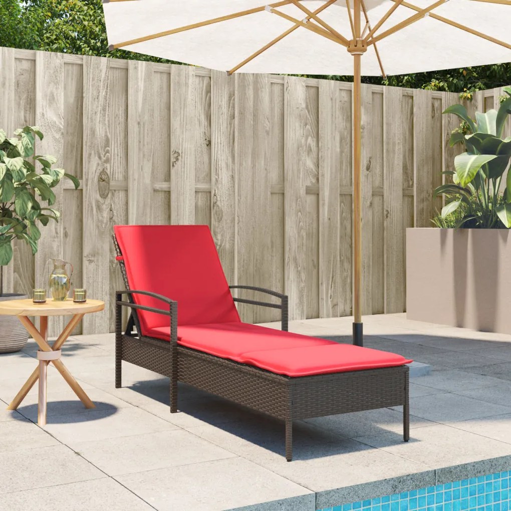 Napozóágy Párnával Barna 63x200x81 cm Poli Rattan