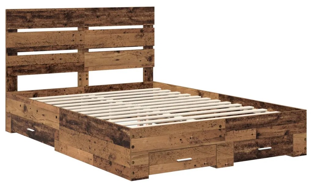 vidaXL Ágykeret fiókkal fejtámlával Öreg fa 140 x 190 cm Faanyag