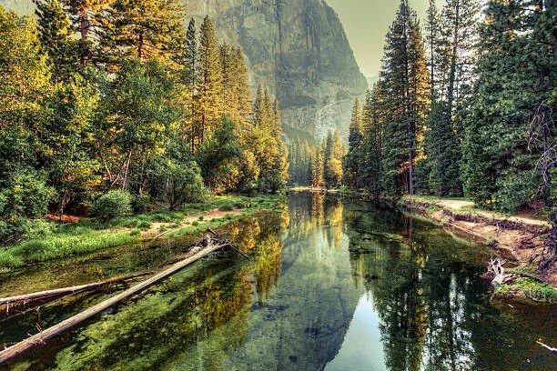 Fotográfia Yosemite Valley Landscape and River, California, zodebala