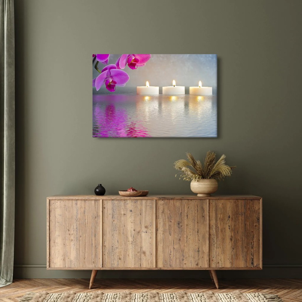 Gyertyák a vízen képe (90x60 cm)