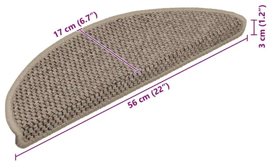 15 db szizál hatású sötét bézsszínű lépcsőszőnyeg 56x17x3 cm