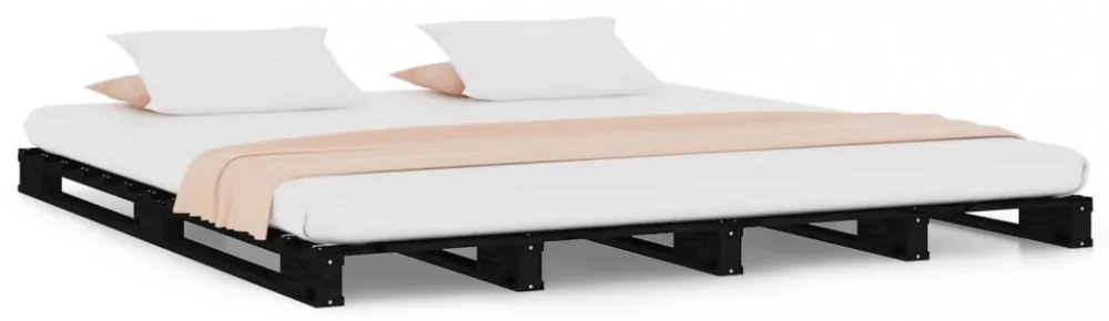 fekete tömör fenyőfa raklapágy 135 x 190 cm (Double)