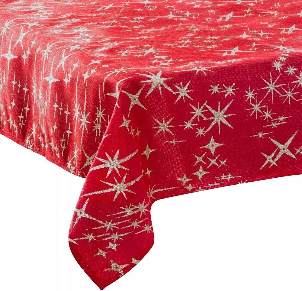 Karácsonyi Asztalterítő Piros Ezüst Csillagokkal nagy 140x360 Karácsonyra