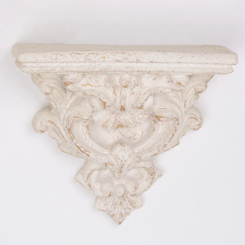 Provence koptatott krémfehér fali polc faragott mintával 23x26x11cm