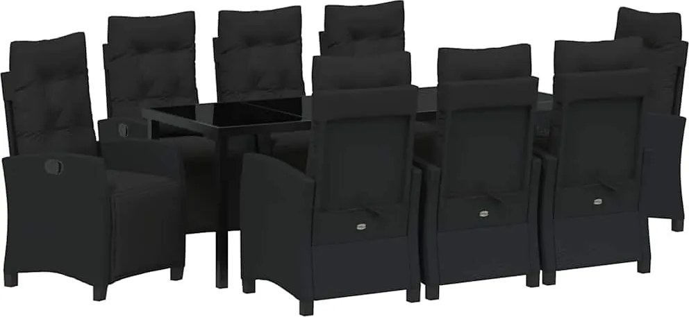 vidaXL Kert étkező szett párnával 9 pcs Fekete polirattan