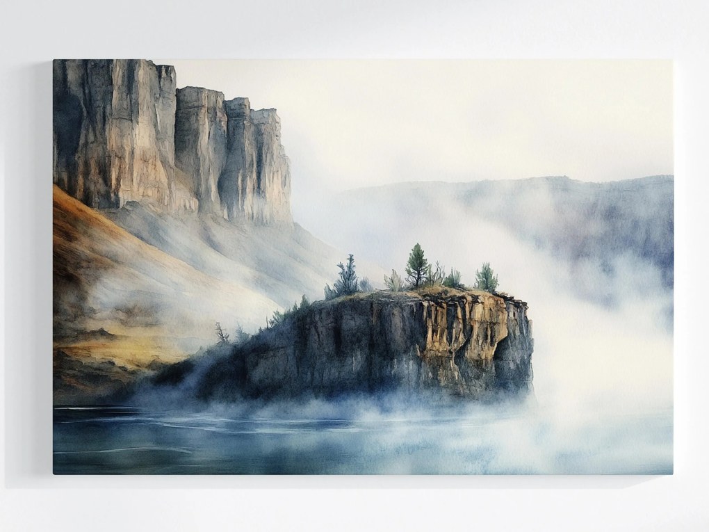 Vászonkép Canvas Tájkép Hegyek Sziklák Fjord Tó Köd 60x40