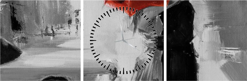 Kép - Szerelmespár egy esernyő alatt, piros (órával) (90x30 cm)