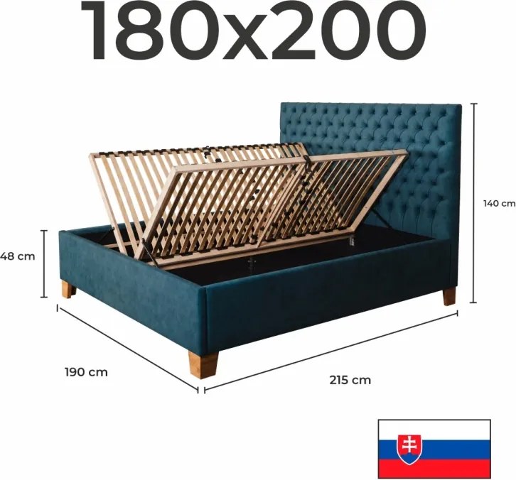 Kárpitozott CASTEL ágy + rácsos ágykeret + EMI matrac