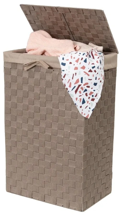 Laundry Basket Linen barna, fedeles szennyeskosár, magasság 60 cm - Compactor